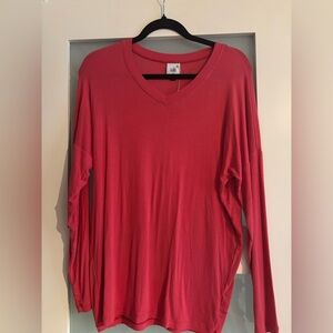 CAbi Serenity Coral Red Long Sleeve V-Neck Top XS